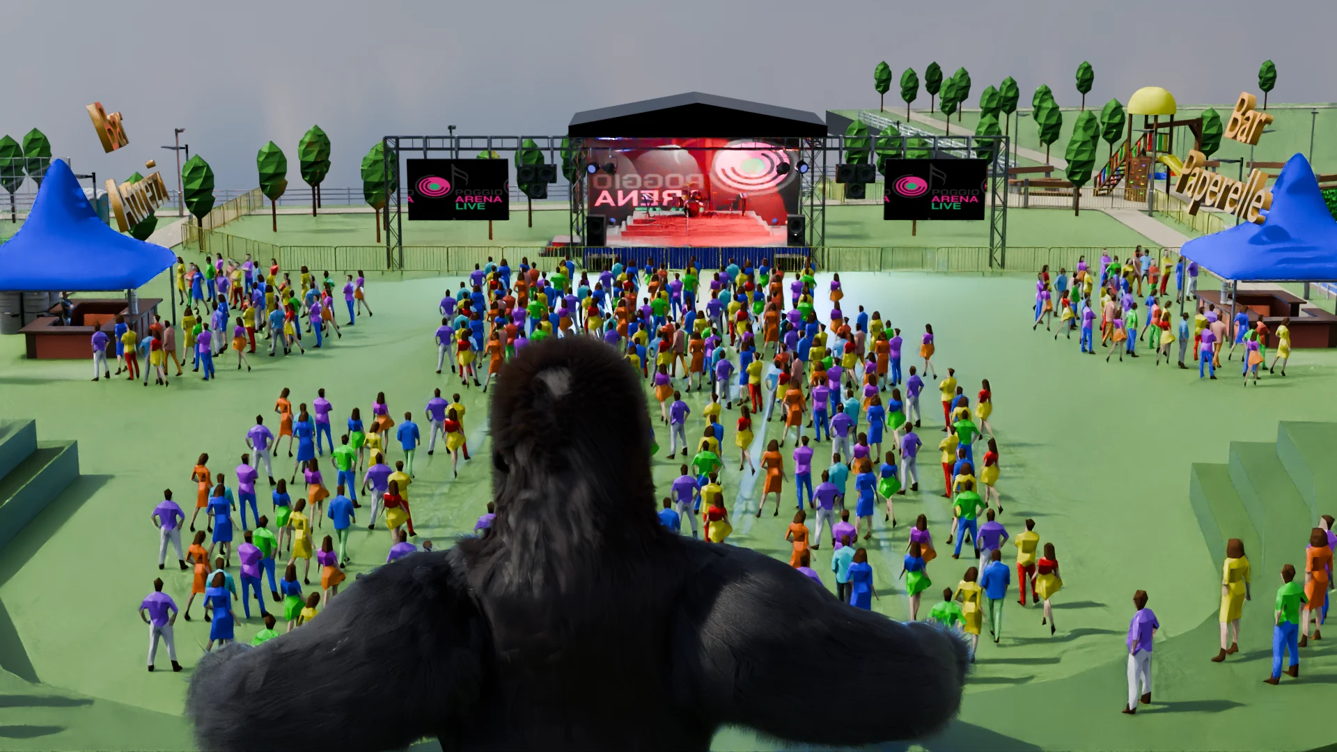 Mappa 3D del Poggio Arena Live 2026 per venerdì 11 settembre: palco, bar e servizi